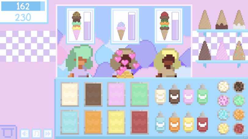 Customers wait to be served at an ice cream truck window.